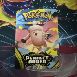 Pokemon TCG Perfect Order Game Tip Card Pre Release Kit Card Mega Clefable - Image 1