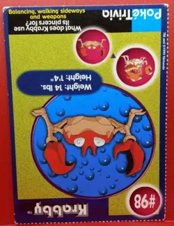 Krabby #98 - POKETRIVIA POKEMON THE FIRST MOVIE CARD BURGER KING ID212 - Image 2
