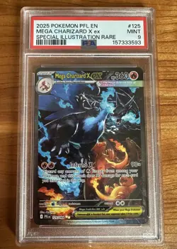 2025 POKEMON PFL SPECIAL ILLUSTRATION RARE #125 MEGA CHARIZARD X EX PSA 9 - Image 1