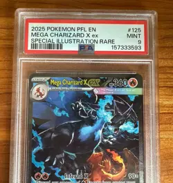 2025 POKEMON PFL SPECIAL ILLUSTRATION RARE #125 MEGA CHARIZARD X EX PSA 9 - Image 3