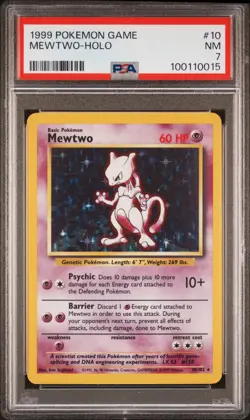 1999 POKEMON BASE SET UNLIMITED #10 MEWTWO-HOLO PSA 7 - Image 1