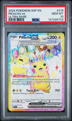 Graded Pokemon - Pikachu EX 219/191 Surging Sparks Full Art Rare PSA 10 Gem Mint - Image 2