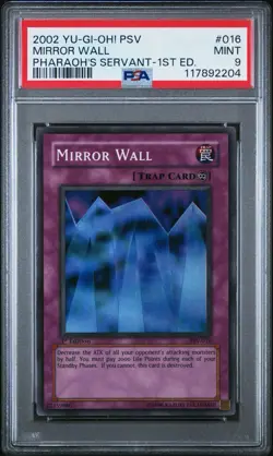 2002 Yu-Gi-Oh! Mirror Wall Pharaoh’s Servant PSV 1st Edition Super Rare PSA 9 - Image 1