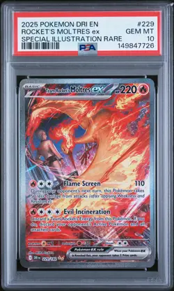 2025 POKEMON DRI EN-DESTINED RIVALS #229 TEAM ROCKET'S MOLTRES EX PSA 10 - Image 1