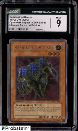 2006 Yu-Gi-Oh! Cyberdark Impact #EN31 Rampaging Rhynos UR 1st Ed CGC 9 MNT - Image 1