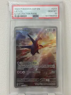 Pokemon Latios TCG Illustration Rare Sv08: Surging Sparks 203/191 PSA10 - Image 1