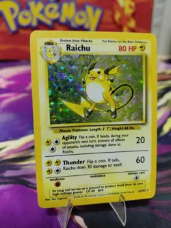 Pokemon TCG Base Set Raichu Holo Card 14/102 Unlimited Holo Rare LP/MP CONDITION - Image 3