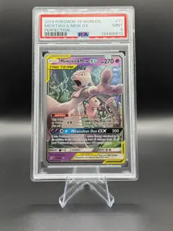 2019 POKEMON WORLD CHAMPIONSHIPS PROMO #71 MEWTWO & MEW GX WORLD CHAMP PSA 9 - Image 1