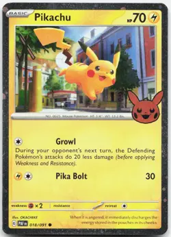 Pikachu 018/091 Holo Holo Rare Trick or Trade BOOster 2024 Pokemon Cosmo Holo NM - Image 1