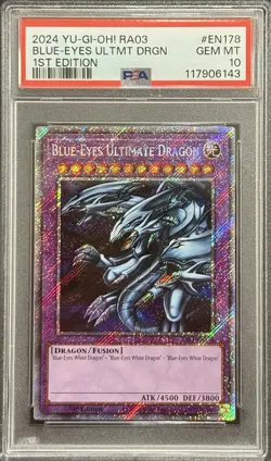 2024 PSA 10 YUGIOH RA03 BONANZA PLATINUM SECRET RARE BLUE EYES ULTIMATE DRAGON - Image 1