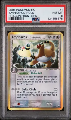 2006 POKEMON EX DRAGON FRONTIERS #1 AMPHAROS-HOLO PSA 8 - Image 1