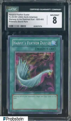 2003 Yu-Gi-Oh! Stairway Destined Duel 03 Harpie's Feather Duster Prismatic CGC 8 - Image 1