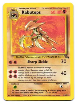 Kabutops 24/62 Rare Fossil Pokemon Unlimited HP - Image 1