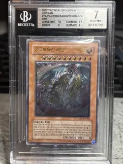 YuGiOh TAEV-KR006 Ultimate Rare Rainbow Dragon Korean BGS 7 Near Mint Cracked - Image 1