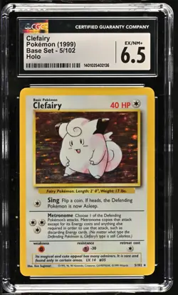 CGC 6.5 Clefairy Holo Base Set Unlimited 5/102 Pokemon 1999 - Image 1