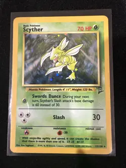 Pokemon Scyther Holo Rare Card 17/130 Base Set 2, WOTC Vintage - Image 1