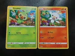 Grookey SWSH070 & Scorbunny SWSH071 Cosmos Holo Black Star Promo Card Set NM - Image 1