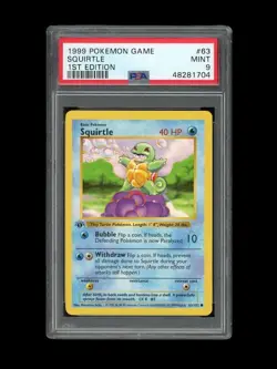 Pokemon PSA 9 MINT Squirtle 1st Edition Shadowless Base Set 1999 Card 63/102 - Image 1