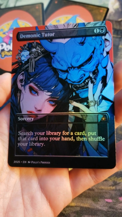 Demonic Tutor FOIL Proxy Card with Custom Anime Girl Demon Mask Art Design - Image 2