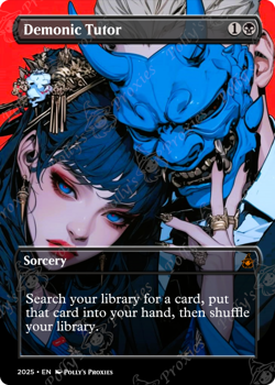 Demonic Tutor FOIL Proxy Card with Custom Anime Girl Demon Mask Art Design - Image 3