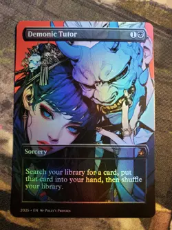 Demonic Tutor FOIL Proxy Card with Custom Anime Girl Demon Mask Art Design - Image 4
