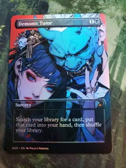 Demonic Tutor FOIL Proxy Card with Custom Anime Girl Demon Mask Art Design - Image 5