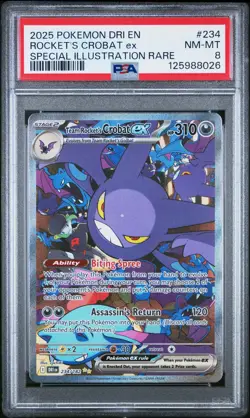 2025 POKEMON DRI EN-DESTINED RIVALS #234 TEAM ROCKET'S CROBAT EX PSA 8 - Image 1