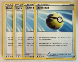 Quick Ball x4 Playset Trainer Card 179/202 Sword Shield Base Set Pokemon NM - Image 1