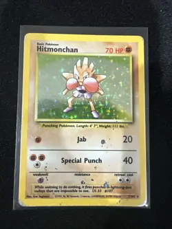 Pokemon TCG Hitmonchan Unlimited Rare Holo Card Base Set 007/102 - Image 1