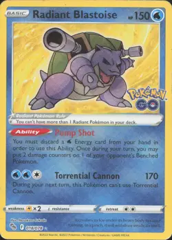 Radiant Blastoise 018/078 Radiant Rare Pokemon GO Pokemon Moderately Played - Image 1