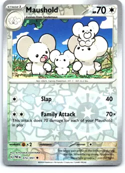 Maushold 074/091 Uncommon Paldean Fates Pokemon Reverse Holo Near Mint - Image 1