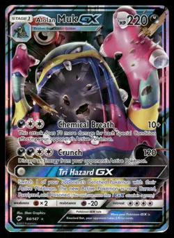 Pokemon Cards Alolan Muk GX 84/147 Burning Shadows Holo GX Rare LP *2 - Image 1