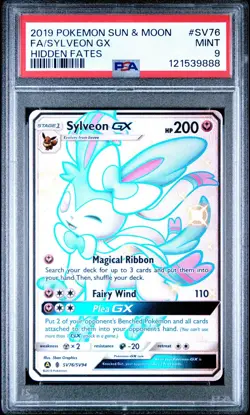 2019 POKEMON SUN & MOON HIDDEN FATES #SV76 FULL ART/SYLVEON GX PSA 9 - Image 1