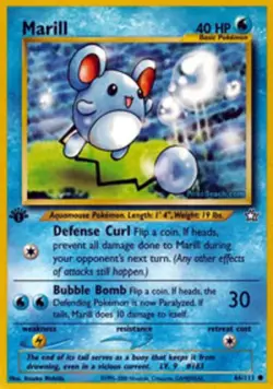 1x Marill - 66/111 - Common - 1st Edition Moderately Played Pokemon G2 - Neo Gen - Image 1