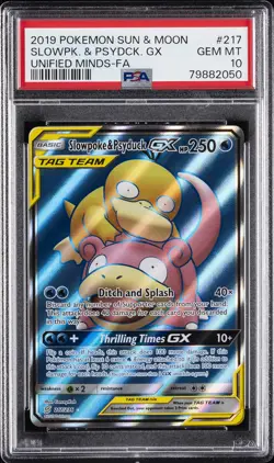 2019 POKEMON SUN & MOON UNIFIED MINDS #217 FULL ART/SLOWPOKE & PSYDUCK GX PSA 10 - Image 1