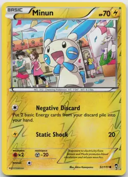 Minun 32/111 Common Furious Fists Pokemon Reverse Holo Near Mint - Image 1