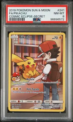 2019 POKEMON SUN & MOON COSMIC ECLIPSE SECRET #241 FULL ART/PIKACHU PSA 8 - Image 1