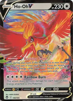 Ho-Oh V 140/195 Holo V Rare Silver Tempest Pokemon Lightly Played - Image 1