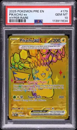 2025 Pokemon SV Prismatic Evolutions Gold Rare Pikachu ex #179 PSA 10 GEM MINT - Image 1