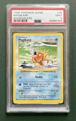 1999 Pokemon Base Set #35 Magikarp Shadowless PSA 9 English MINT LOW POP - Image 1