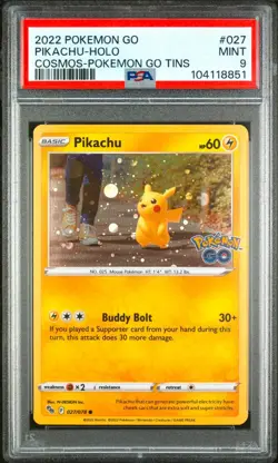 PSA 9 Pikachu Cosmos Holo 027/078 POKEMON GO Tin Promo Pokemon Card 2022 MINT - Image 1