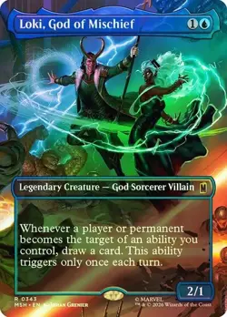 MTG Marvel Super Heroes MSH Loki, God of Mischief 0343 Borderless FOIL - Image 1