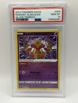 2022 Pokemon Sword & Shield Silver Tempest Radiant Alakazam #059 PSA 10 GEM MINT - Image 1