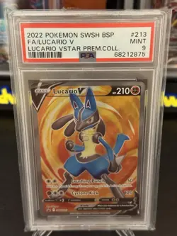 PSA 9 Mint LUCARIO V Prem Coll #213 2022 Promo Full Art Pokemon - Image 1