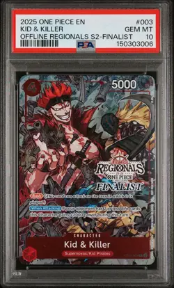 2025 ONE PIECE OFFLINE REGIONALS FINALIST #003 KID & KILLER PROMO CARD PSA 10 💎 - Image 1