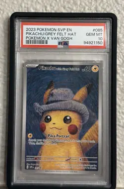 PSA 10 Pikachu Grey Felt Hat SVP 085 Pokemon Center x Van Gogh Promo GEM MINT - Image 1