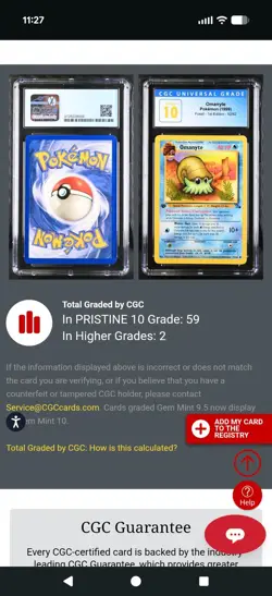 (POP 59) CGC 10 PRISTINE Omanyte 1999 Fossil 1st Edition 52/62 Pokemon Card - Image 4