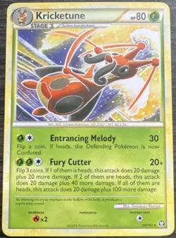 Kricketune 24/102 Pokemon TCG Tomokazu Komiya HGSS Triumphant Non Holo Rare LP - Image 1