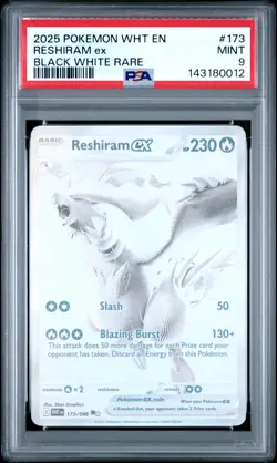 2025 POKEMON WHT EN-WHITE FLARE BLACK WHITE RARE #173 RESHIRAM EX PSA 9 - Image 1