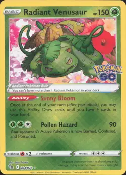 Radiant Venusaur 004/078 Radiant Rare Pokemon GO Pokemon Near Mint - Image 1